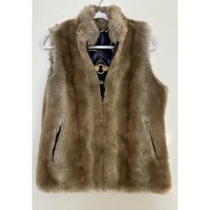 J. McLaughlin Faux Fur Vest Silk Lined Beige Mid-Length Women's Size S